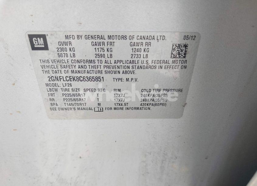 Photo 9 of 2012 Chevrolet Equinox LS (VIN 2GNFLCEK8C6365851)