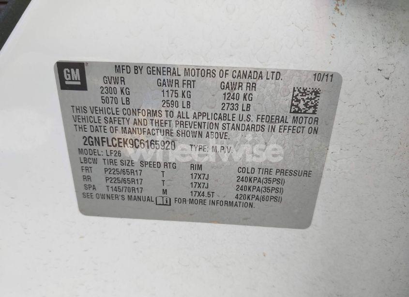 Photo 9 of 2012 Chevrolet Equinox LS (VIN 2GNFLCEK9C6165920)