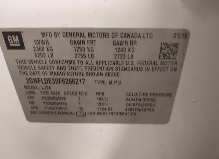 Photo 9 of 2015 Chevrolet Equinox LTZ (VIN 2GNFLDE30F6266217)