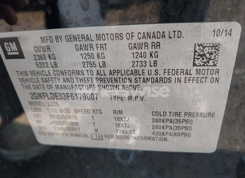 Photo 9 of 2015 Chevrolet Equinox LTZ (VIN 2GNFLDE33F6179007)