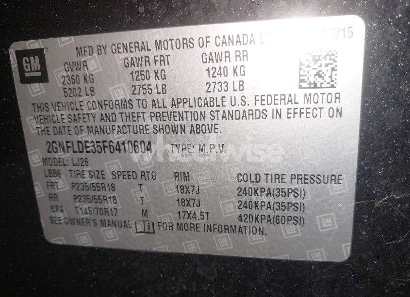 Photo 9 of 2015 Chevrolet Equinox LTZ (VIN 2GNFLDE35F6410604)