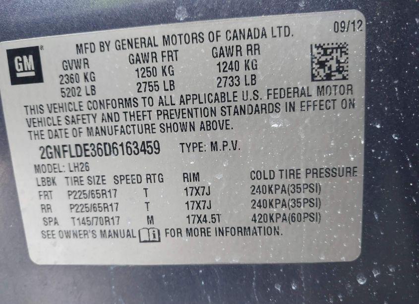Photo 9 of 2013 Chevrolet Equinox 1LT (VIN 2GNFLDE36D6163459)