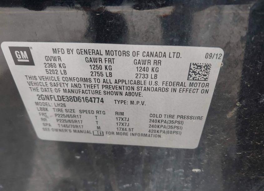 Photo 9 of 2013 Chevrolet Equinox 1LT (VIN 2GNFLDE38D6164774)