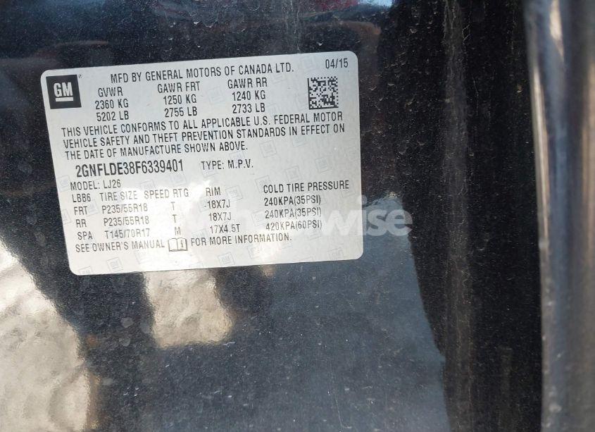 Photo 9 of 2015 Chevrolet Equinox LTZ (VIN 2GNFLDE38F6339401)