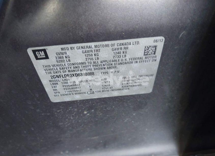 Photo 9 of 2013 Chevrolet Equinox 1LT (VIN 2GNFLDE3XD6398088)