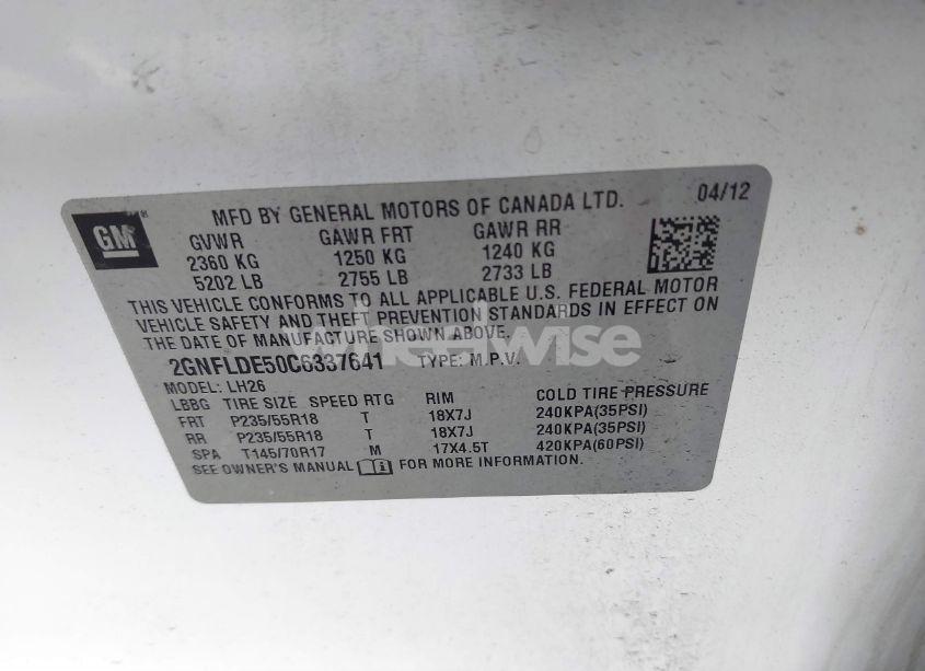 Photo 9 of 2012 Chevrolet Equinox 1LT (VIN 2GNFLDE50C6337641)