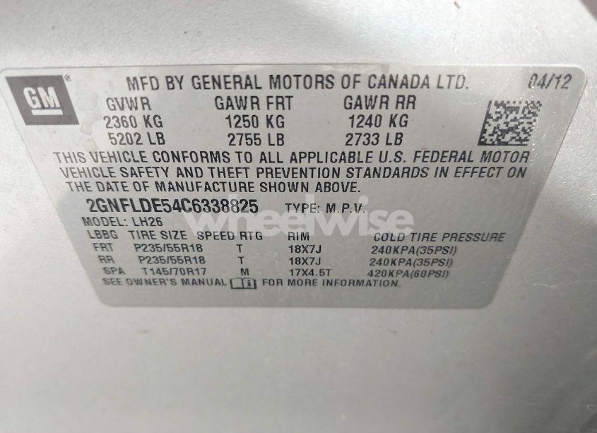 Photo 9 of 2012 Chevrolet Equinox 1LT (VIN 2GNFLDE54C6338825)