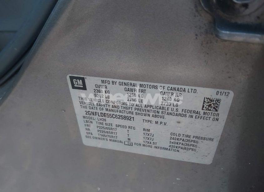 Photo 9 of 2012 Chevrolet Equinox 1LT (VIN 2GNFLDE55C6258921)