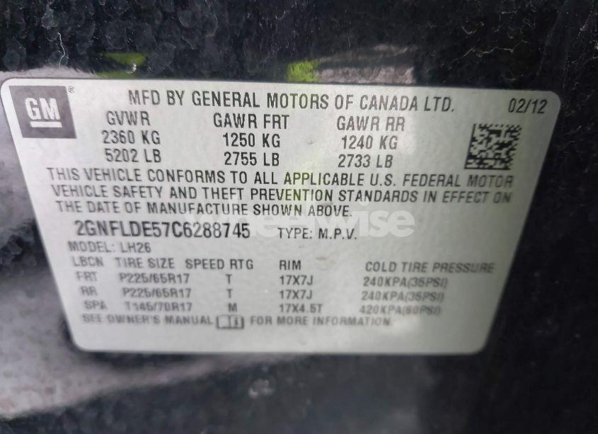 Photo 9 of 2012 Chevrolet Equinox 1LT (VIN 2GNFLDE57C6288745)