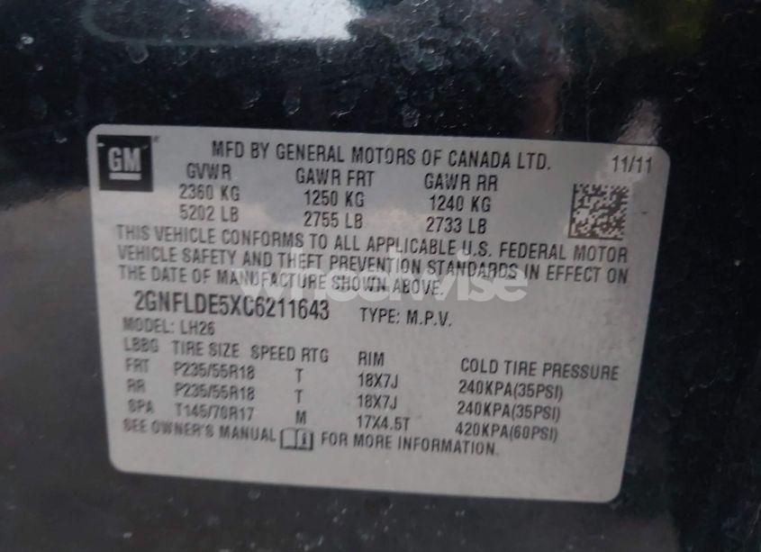 Photo 9 of 2012 Chevrolet Equinox 1LT (VIN 2GNFLDE5XC6211643)