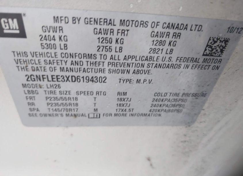 Photo 9 of 2013 Chevrolet Equinox 1LT (VIN 2GNFLEE3XD6194302)