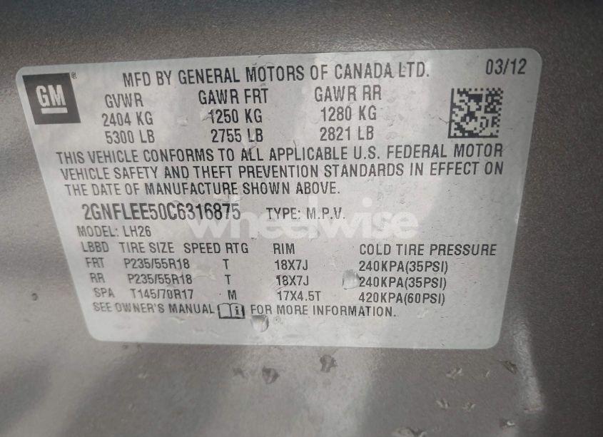 Photo 9 of 2012 Chevrolet Equinox 1LT (VIN 2GNFLEE50C6316875)