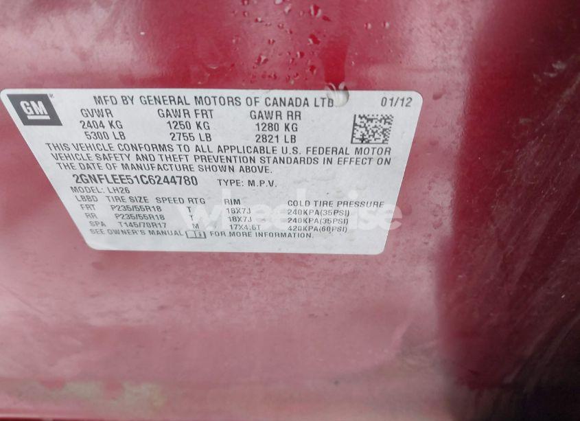 Photo 9 of 2012 Chevrolet Equinox 1LT (VIN 2GNFLEE51C6244780)