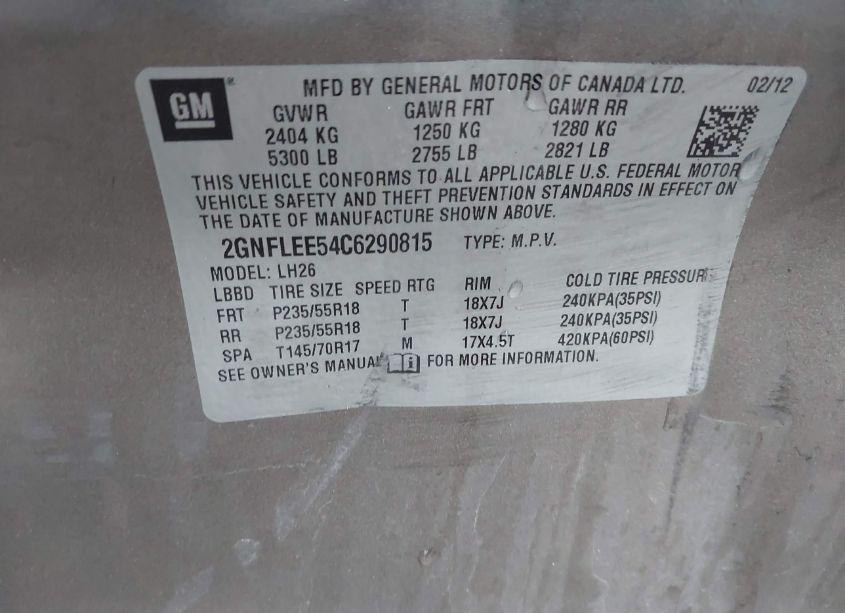 Photo 9 of 2012 Chevrolet Equinox 1LT (VIN 2GNFLEE54C6290815)