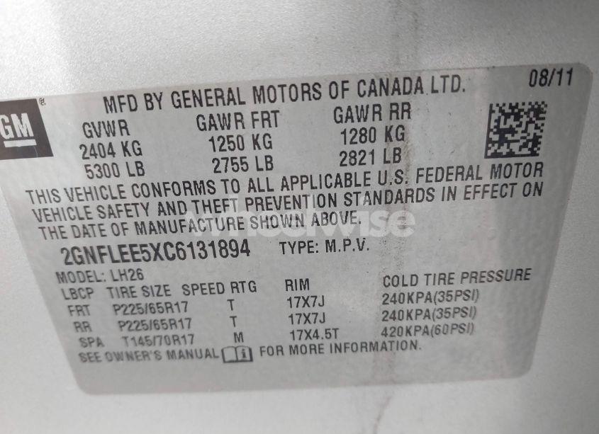 Photo 9 of 2012 Chevrolet Equinox 1LT (VIN 2GNFLEE5XC6131894)