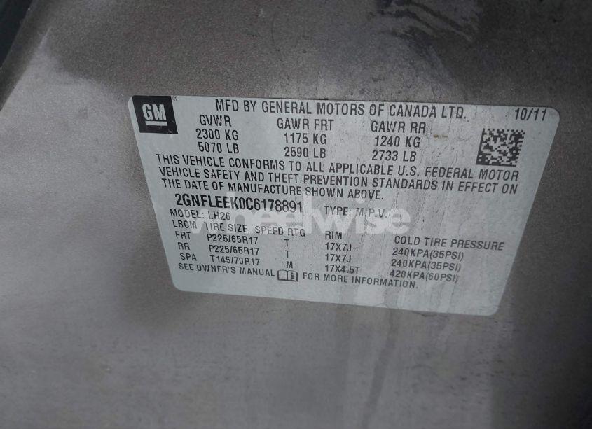 Photo 9 of 2012 Chevrolet Equinox 1LT (VIN 2GNFLEEK0C6178891)