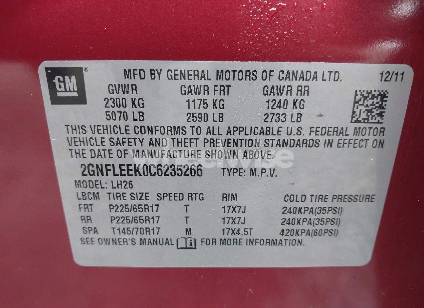 Photo 9 of 2012 Chevrolet Equinox 1LT (VIN 2GNFLEEK0C6235266)