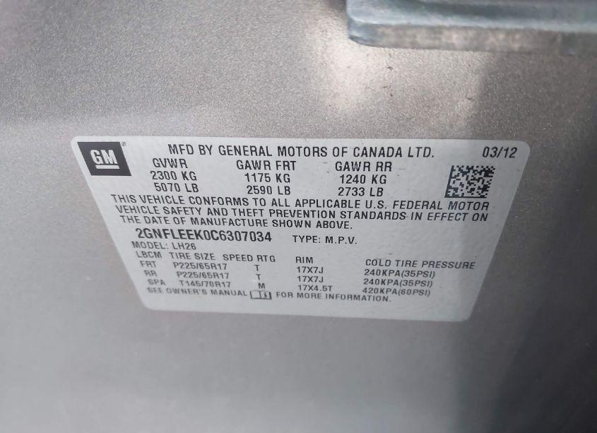 Photo 9 of 2012 Chevrolet Equinox 1LT (VIN 2GNFLEEK0C6307034)