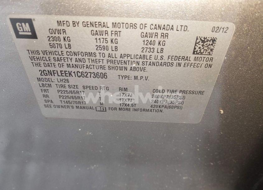 Photo 9 of 2012 Chevrolet Equinox 1LT (VIN 2GNFLEEK1C6273606)