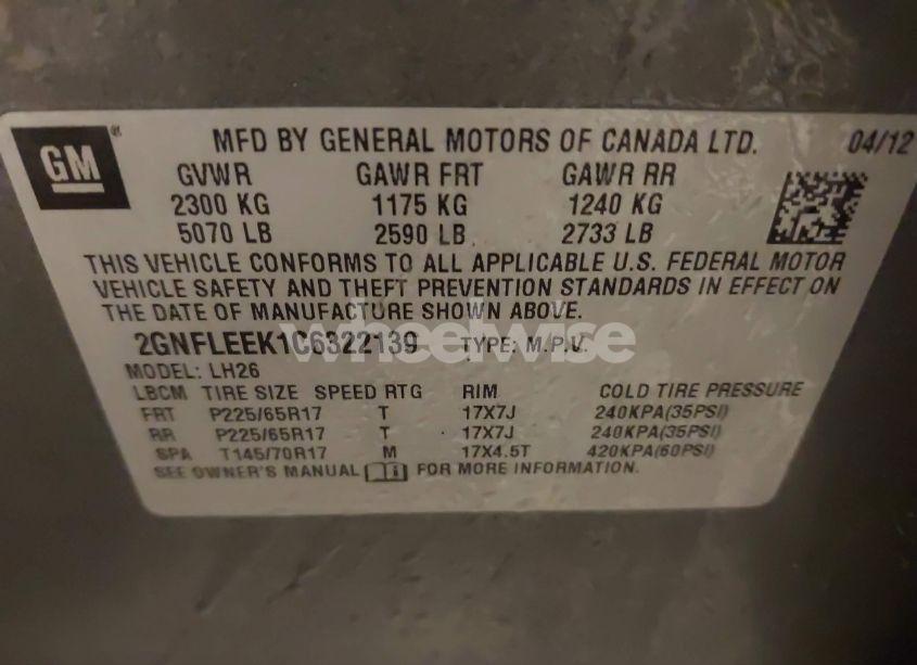 Photo 9 of 2012 Chevrolet Equinox 1LT (VIN 2GNFLEEK1C6322139)