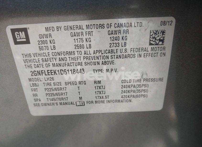 Photo 9 of 2013 Chevrolet Equinox 1LT (VIN 2GNFLEEK1D6118443)