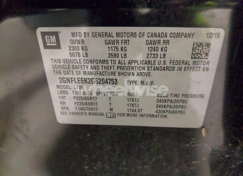 Photo 9 of 2016 Chevrolet Equinox LS (VIN 2GNFLEEK2G6204753)