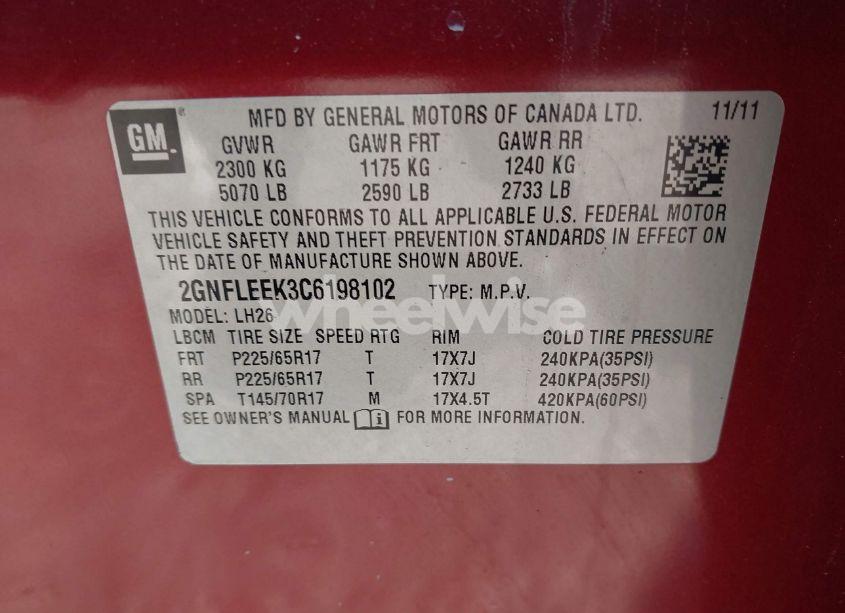 Photo 9 of 2012 Chevrolet Equinox 1LT (VIN 2GNFLEEK3C6198102)