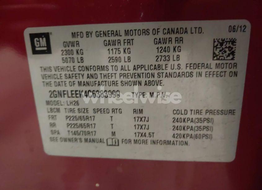 Photo 9 of 2012 Chevrolet Equinox 1LT (VIN 2GNFLEEK4C6383999)