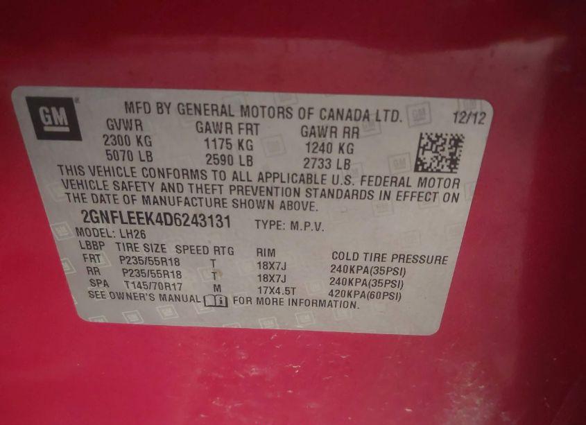 Photo 9 of 2013 Chevrolet Equinox 1LT (VIN 2GNFLEEK4D6243131)