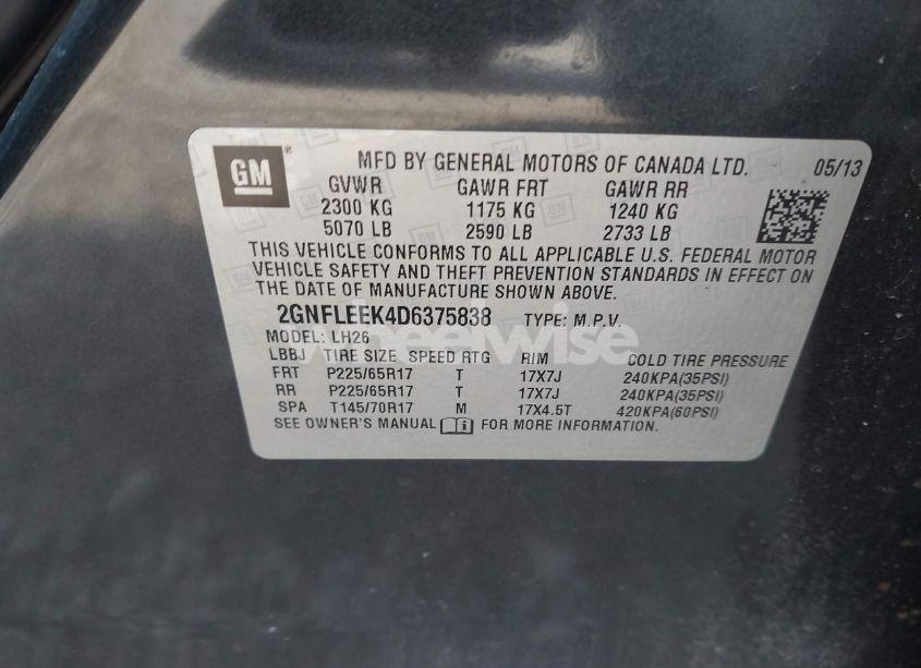 Photo 9 of 2013 Chevrolet Equinox 1LT (VIN 2GNFLEEK4D6375838)