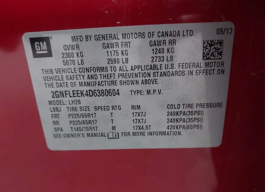 Photo 9 of 2013 Chevrolet Equinox 1LT (VIN 2GNFLEEK4D6380604)