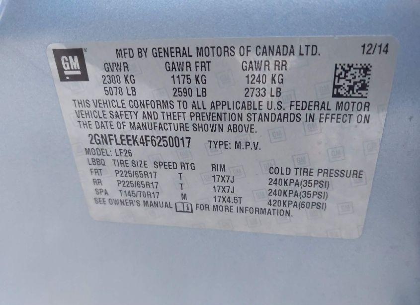 Photo 9 of 2015 Chevrolet Equinox LS (VIN 2GNFLEEK4F6250017)