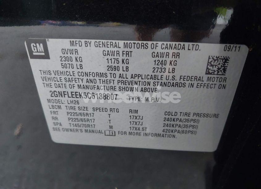 Photo 9 of 2012 Chevrolet Equinox 1LT (VIN 2GNFLEEK5C6138807)