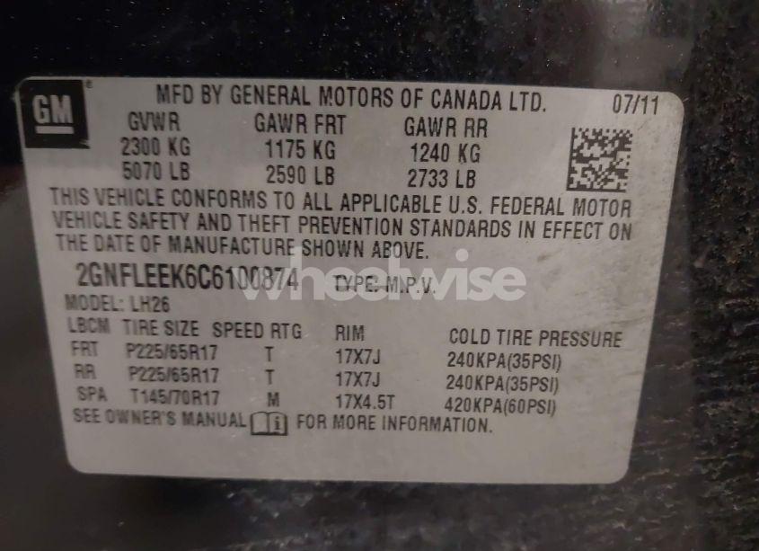 Photo 9 of 2012 Chevrolet Equinox 1LT (VIN 2GNFLEEK6C6100874)