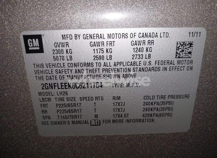 Photo 9 of 2012 Chevrolet Equinox 1LT (VIN 2GNFLEEK6C6211764)