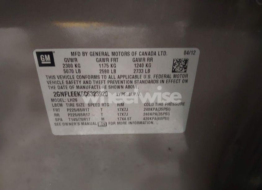 Photo 9 of 2012 Chevrolet Equinox (VIN 2GNFLEEK6C6323920)