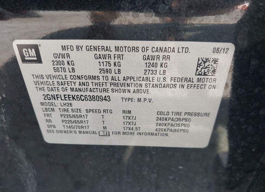 Photo 9 of 2012 Chevrolet Equinox 1LT (VIN 2GNFLEEK6C6380943)