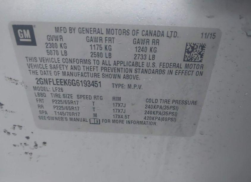 Photo 9 of 2016 Chevrolet Equinox LS (VIN 2GNFLEEK6G6193451)