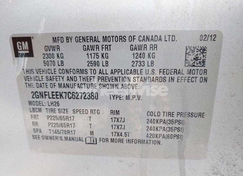 Photo 9 of 2012 Chevrolet Equinox 1LT (VIN 2GNFLEEK7C6272380)