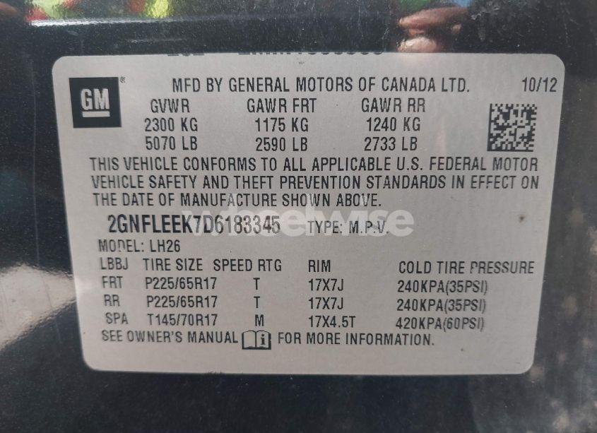 Photo 9 of 2013 Chevrolet Equinox 1LT (VIN 2GNFLEEK7D6183345)