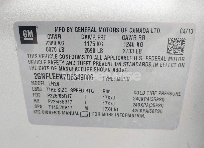 Photo 9 of 2013 Chevrolet Equinox 1LT (VIN 2GNFLEEK7D6349086)