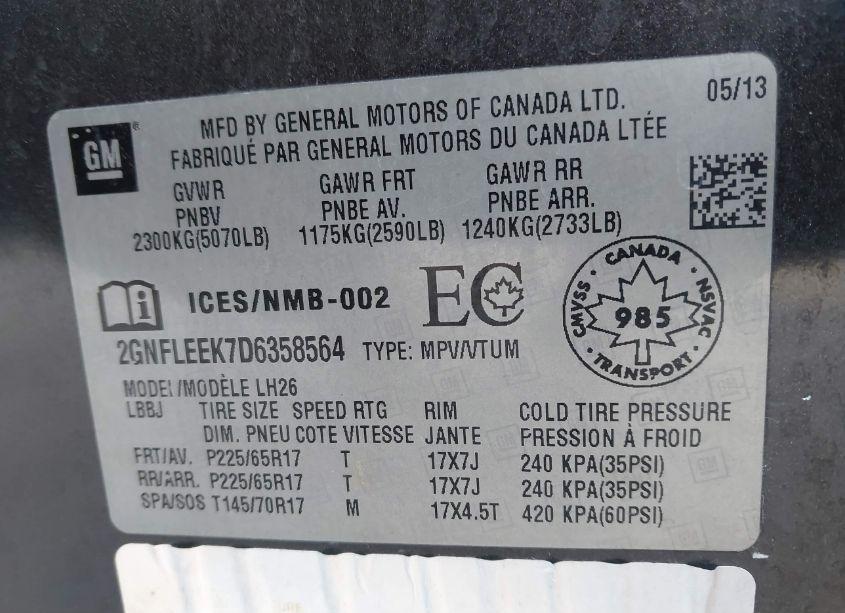 Photo 9 of 2013 Chevrolet Equinox 1LT (VIN 2GNFLEEK7D6358564)