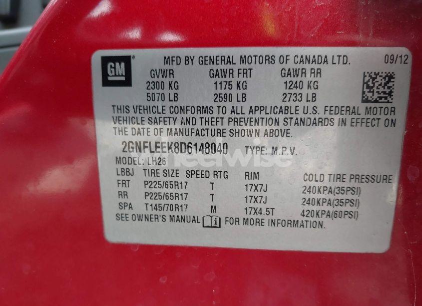 Photo 9 of 2013 Chevrolet Equinox 1LT (VIN 2GNFLEEK8D6148040)