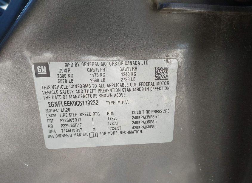 Photo 9 of 2012 Chevrolet Equinox 1LT (VIN 2GNFLEEK9C6179232)