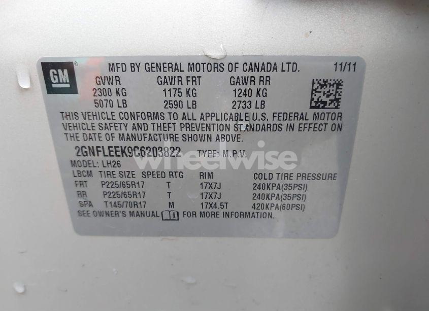 Photo 9 of 2012 Chevrolet Equinox 1LT (VIN 2GNFLEEK9C6203822)