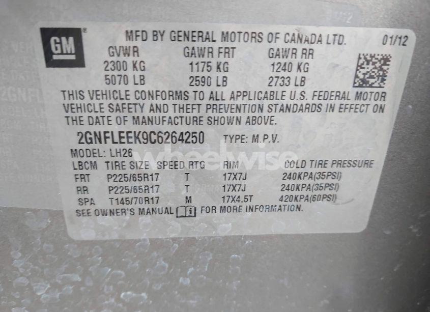 Photo 9 of 2012 Chevrolet Equinox 1LT (VIN 2GNFLEEK9C6264250)