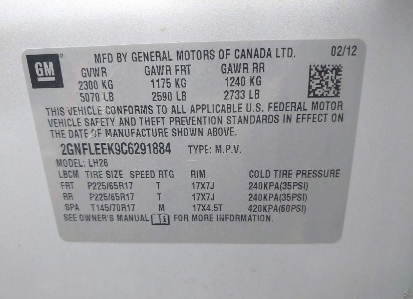 Photo 9 of 2012 Chevrolet Equinox 1LT (VIN 2GNFLEEK9C6291884)