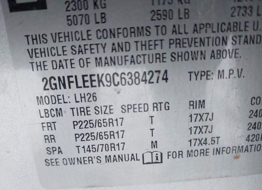 Photo 9 of 2012 Chevrolet Equinox 1LT (VIN 2GNFLEEK9C6384274)