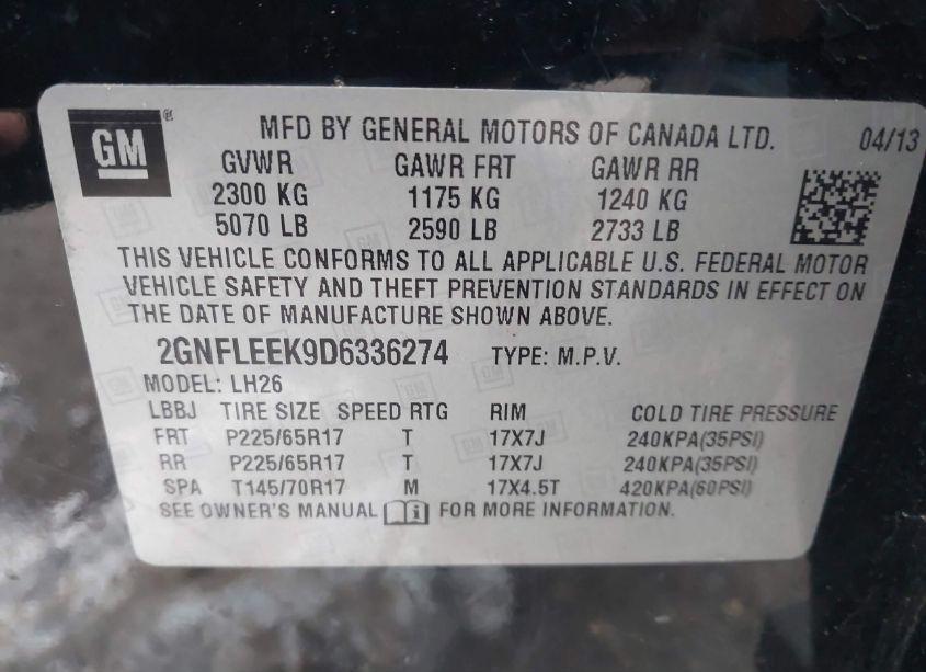 Photo 9 of 2013 Chevrolet Equinox 1LT (VIN 2GNFLEEK9D6336274)