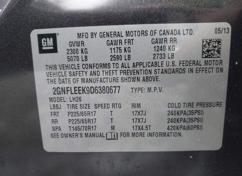 Photo 9 of 2013 Chevrolet Equinox 1LT (VIN 2GNFLEEK9D6380677)